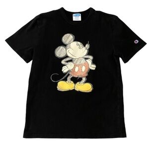 Disney x Champion Collab Mickey Mouse T-Shirt M Black Retro Cartoon Art Graphic